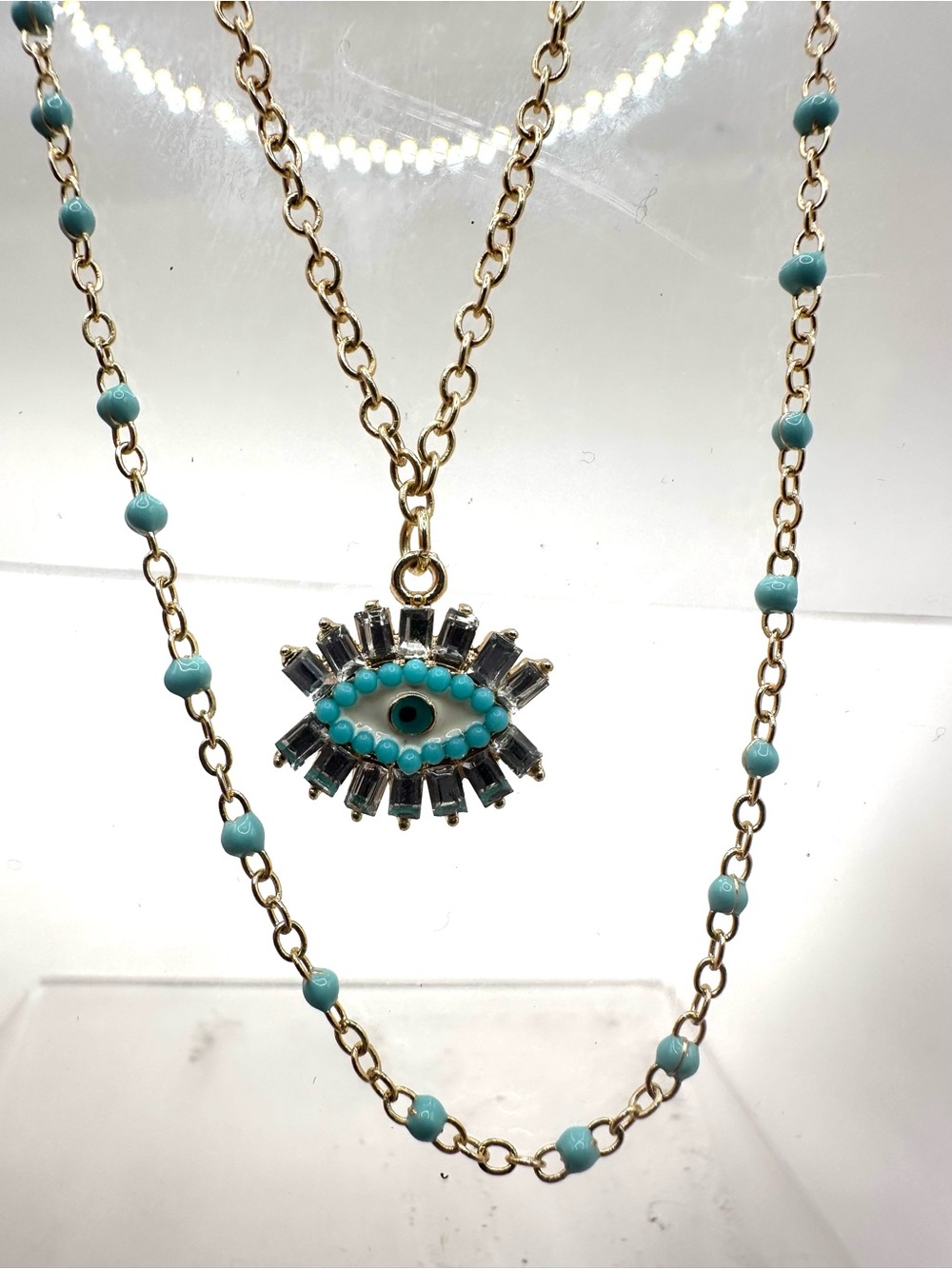 Fashion: Gold Turquoise Evil Eye Pendant Necklace